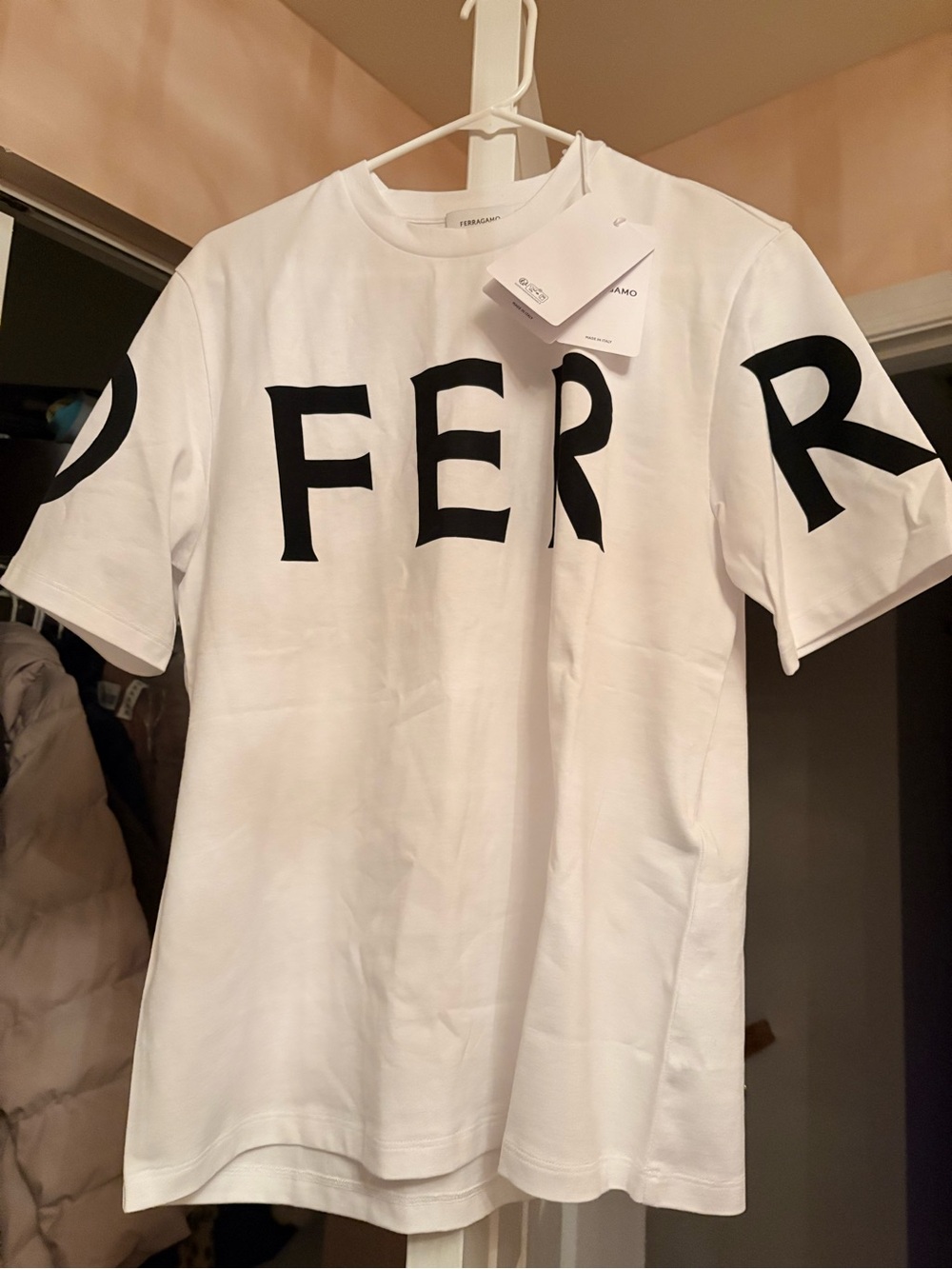 Brand New W Tags Salvatore Ferragamo White Short-Sleeve Graphic Logo T-Shirt